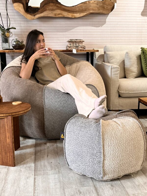 Bouclette tricolore ensemble ( Pouf + repose pieds )