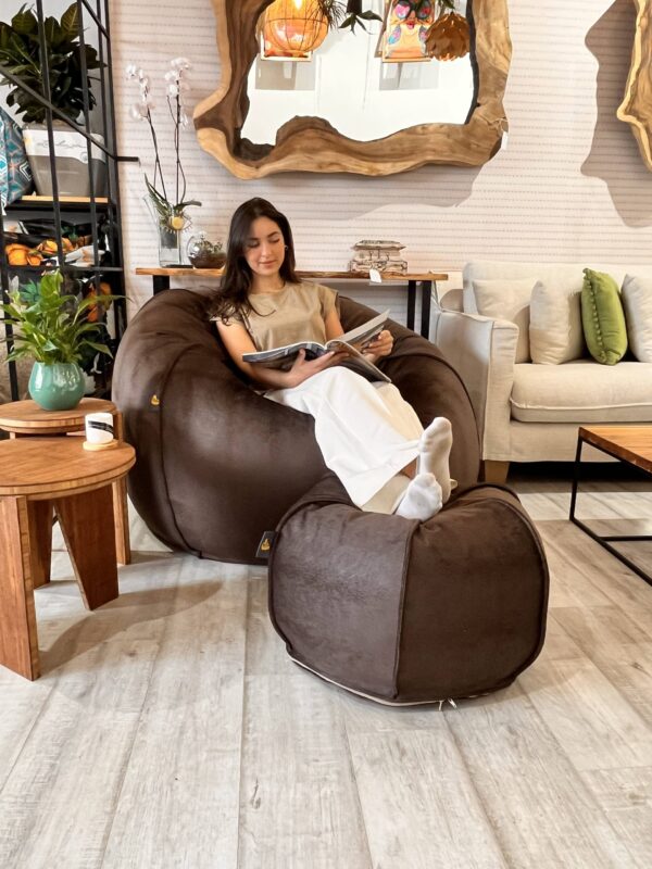 Marron Effet « Peau de Vache » ensemble ( Pouf + repose pieds )
