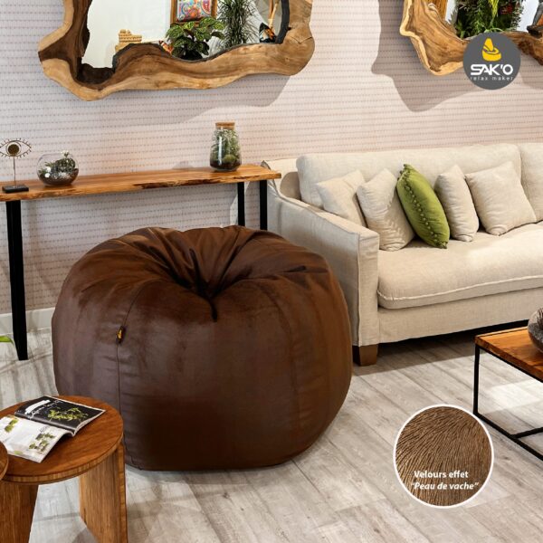 Marron Effet « Peau de Vache » ensemble ( Pouf + repose pieds ) - Image 3