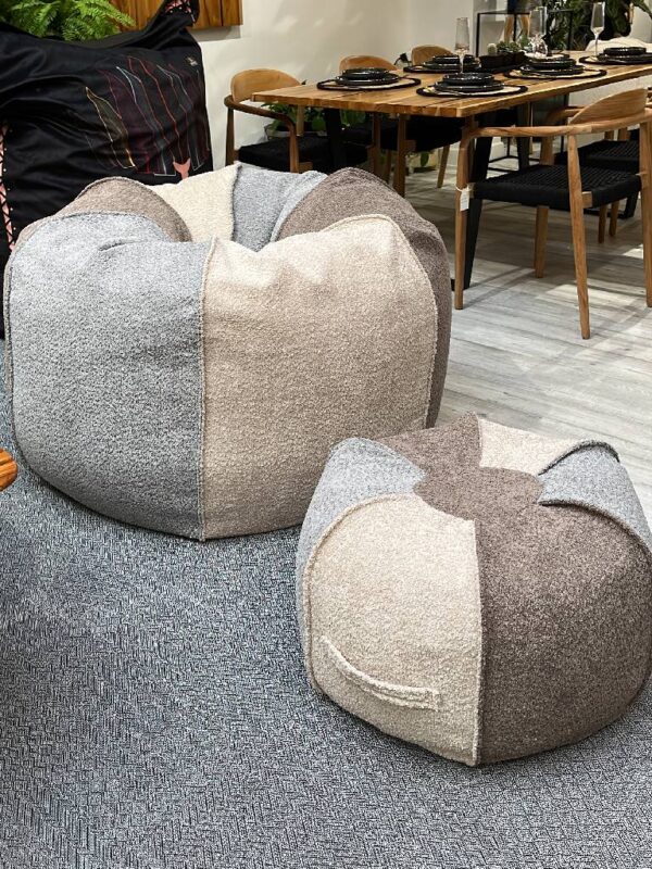 Bouclette tricolore ensemble ( Pouf + repose pieds ) - Image 3